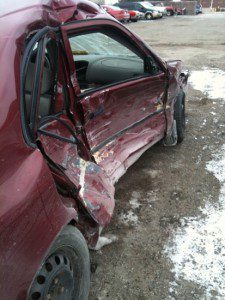My Corolla sitting in a wrecking yard the afternoon of Dec. 30 last year. Almost a year after being t-boned in a Whitby intersection my case came to an Ontario courtroom.