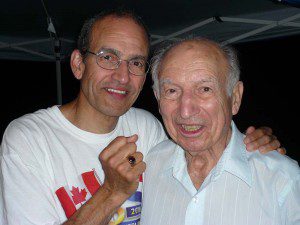 Ted Barris and Angelo Nopulos (right) celebrate the former Double T Diner owner/operator's 95th birthday in Baltimore, Maryland, July 12, 2010.