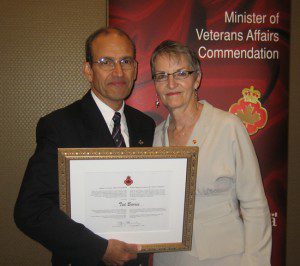 Ted Barris and Jayne MacAulay, his wife, at the Commendation ceremony in Mississauga, Ontario. Photo courtesy Kate Barris.