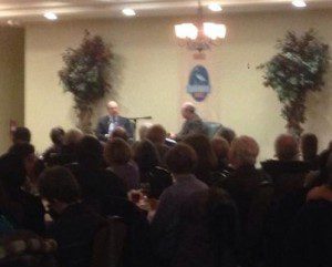 Doidge and Barris in conversation at Blue Heron Books event.