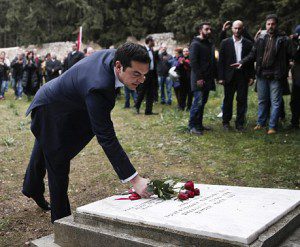 One of the first acts of newly elected Prime Minister Tsipras was to lay wreath at the Kessariani War Memorial, paying tribute to those Greeks executed by the Nazis during WWII. 