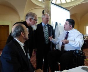 As the annual Sam Sharpe Breakfast began in the Parliamentary dining room, Min. Hehr spoke to sculptor Tyler Bryley, MP Erin O'Toole and myself.