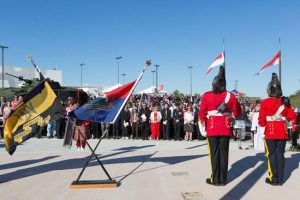 Honour guards and those assembled for LAV Monument unveiling. Photo Matthew Wocks.
